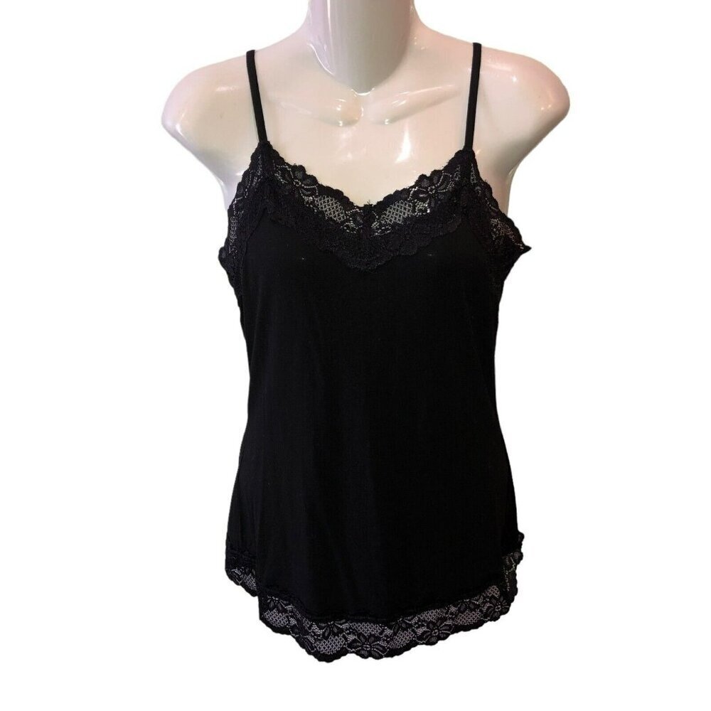 New Kate Kasin Small Black Lace Trim Spaghetti Strap Cami Top Camisole Size S